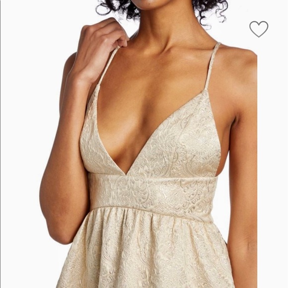 Alice + Olivia Foley Curved Waist Party Dress in Gold - Picture 6 of 11